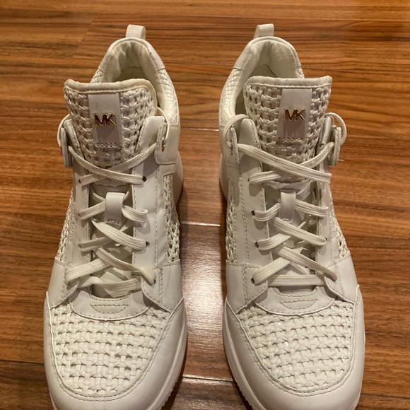 Michael Kors White and Gold Wedge Sneakers - Picture 3 of 9